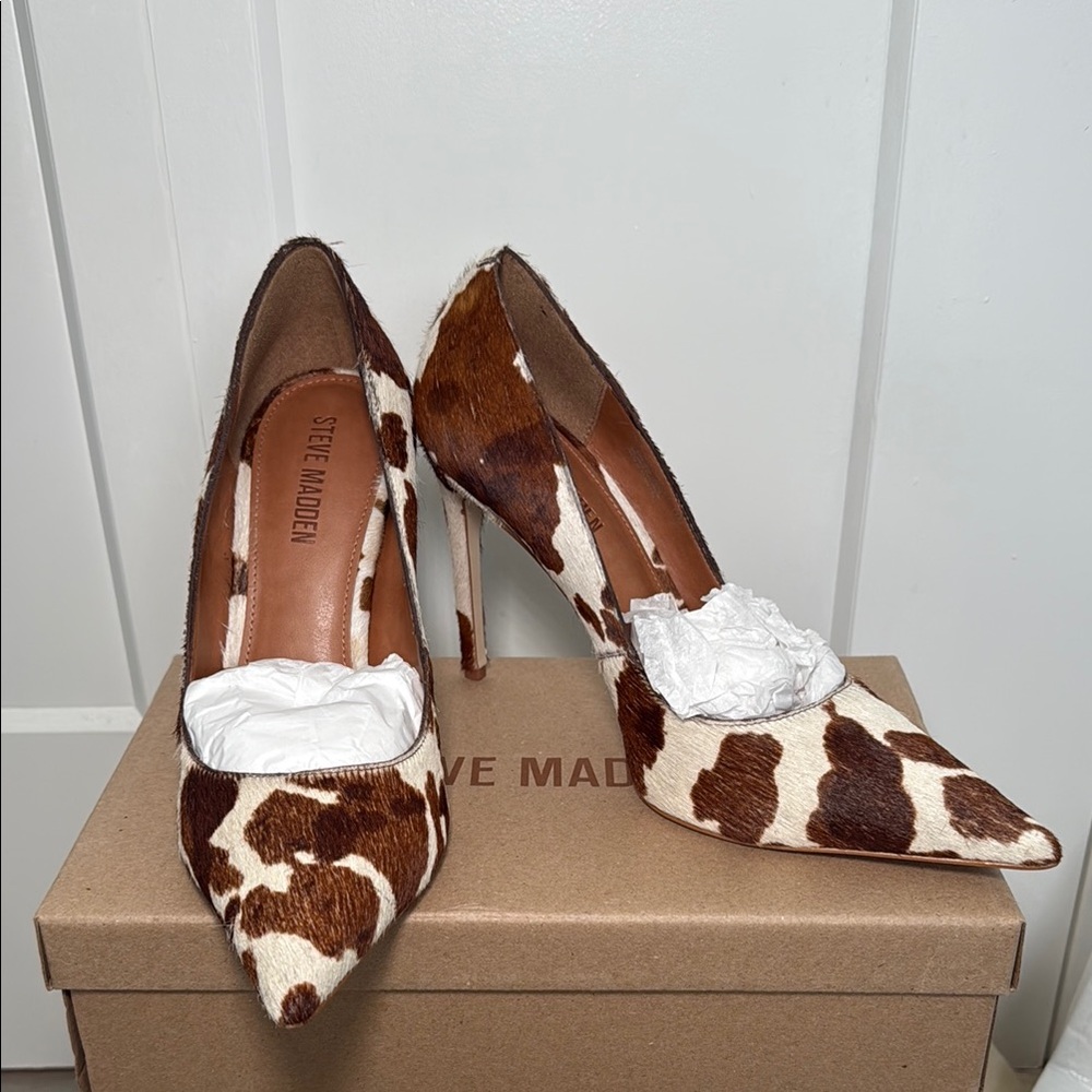 Steve Madden Brown/White Cow Print Heels
